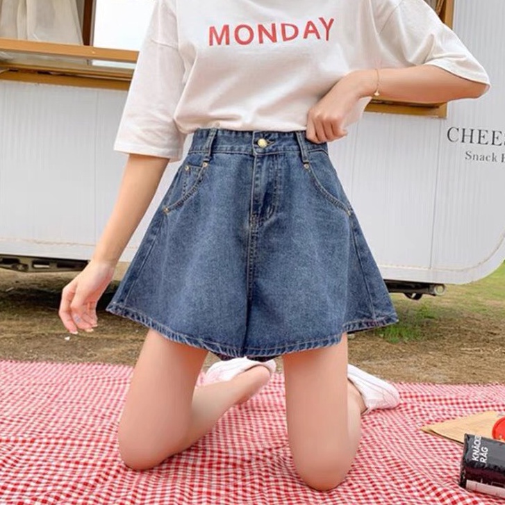 Quần shorts cạp cao ống xòe, quần shorts jeans kiểu dáng dễ thương_c31