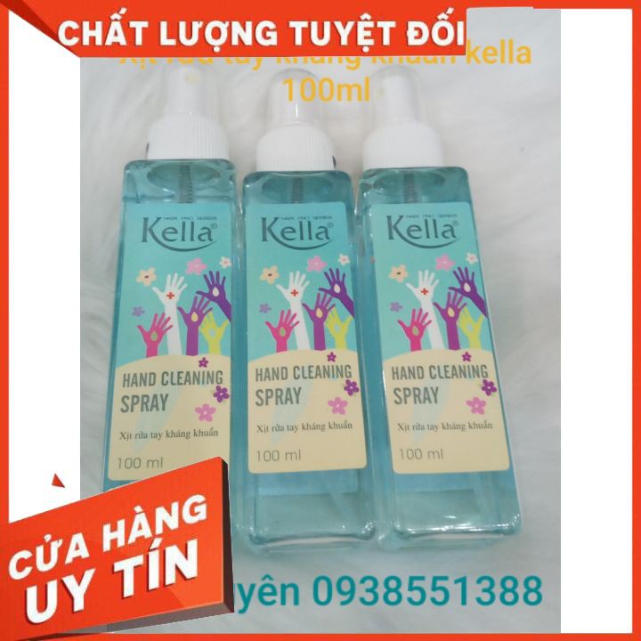 Nước xịt rửa tay kháng  khuẩn kella 100ml  làm sạch , khử mùi, sát khuẩn có mùi thơm nhẹ, [chínhhãng] giá rẻ.