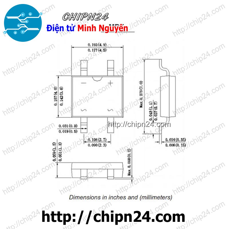 [6 CON] Cầu Diode MB6F SOP-4 0.8A 600V (SMD Dán)