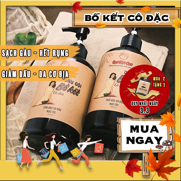 Bộ dầu gội bồ kết, dầu xả, xịt dưỡng tóc, tinh dầu 4 món giảm rụng, tái tạo tóc hư tổn mọi cấp độ QUÊ MỘT CỤC (HANDMADE)