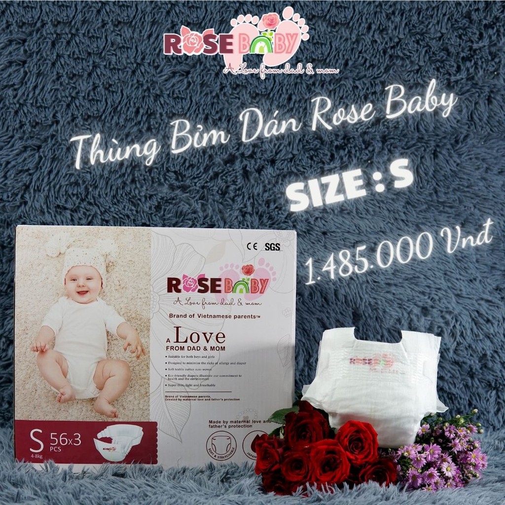 Thùng Bỉm Dán ROSE BABY Size S (168 miếng)