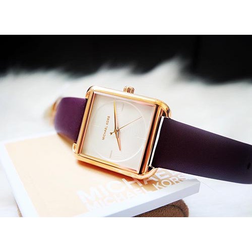 Đồng hồ nữ Michael Kors MK2585 mặt vuông dây da màu tím