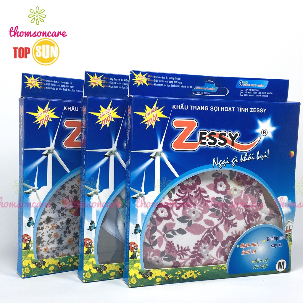 Khẩu trang vải kháng khuẩn Zessy cao cấp cho nam, nữ, thông thoáng từ sợi hoạt tính, ngăn ngừa khói bụi