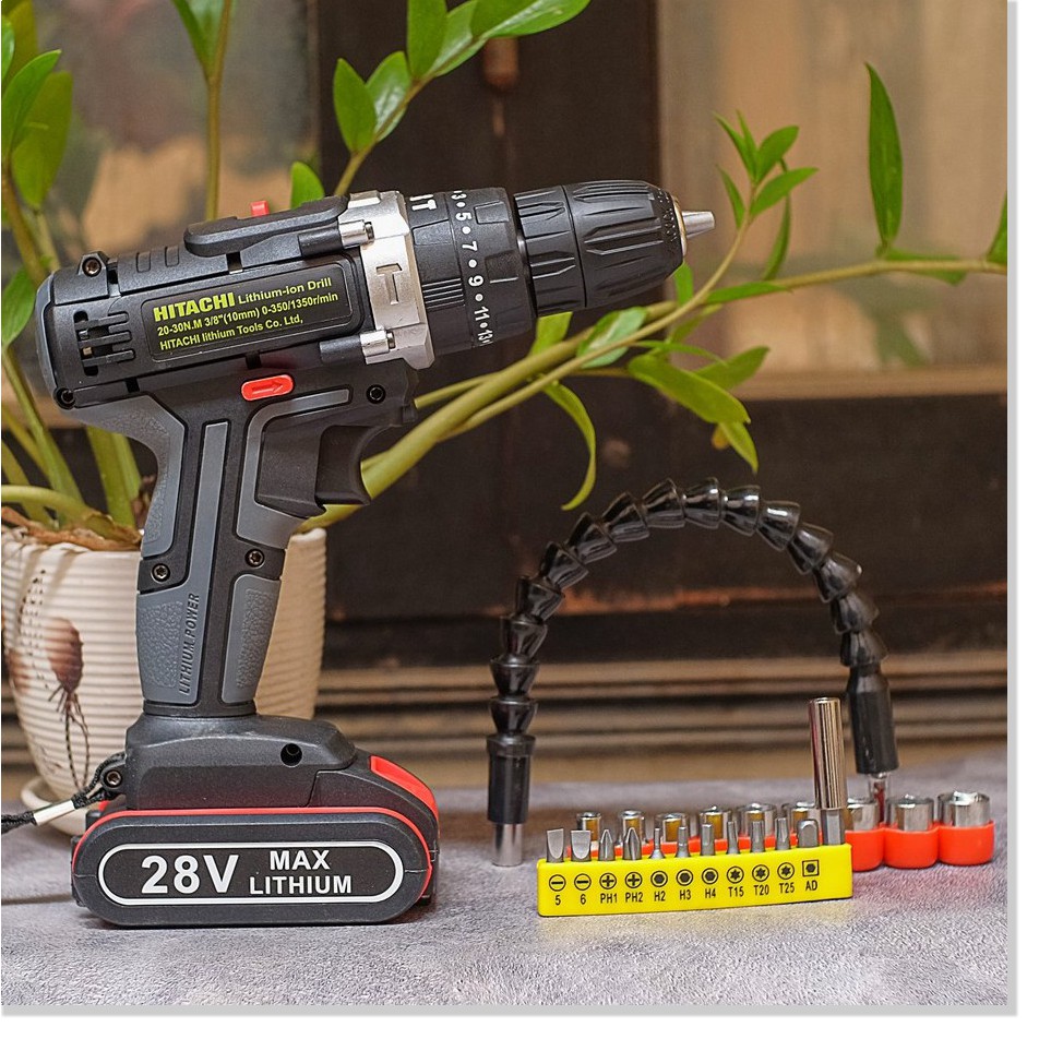 MÁY KHOAN PIN HITACHI 28V 3 chức năng  khoan tường - Máy Bắt Vít, Khoan Sắt 28V