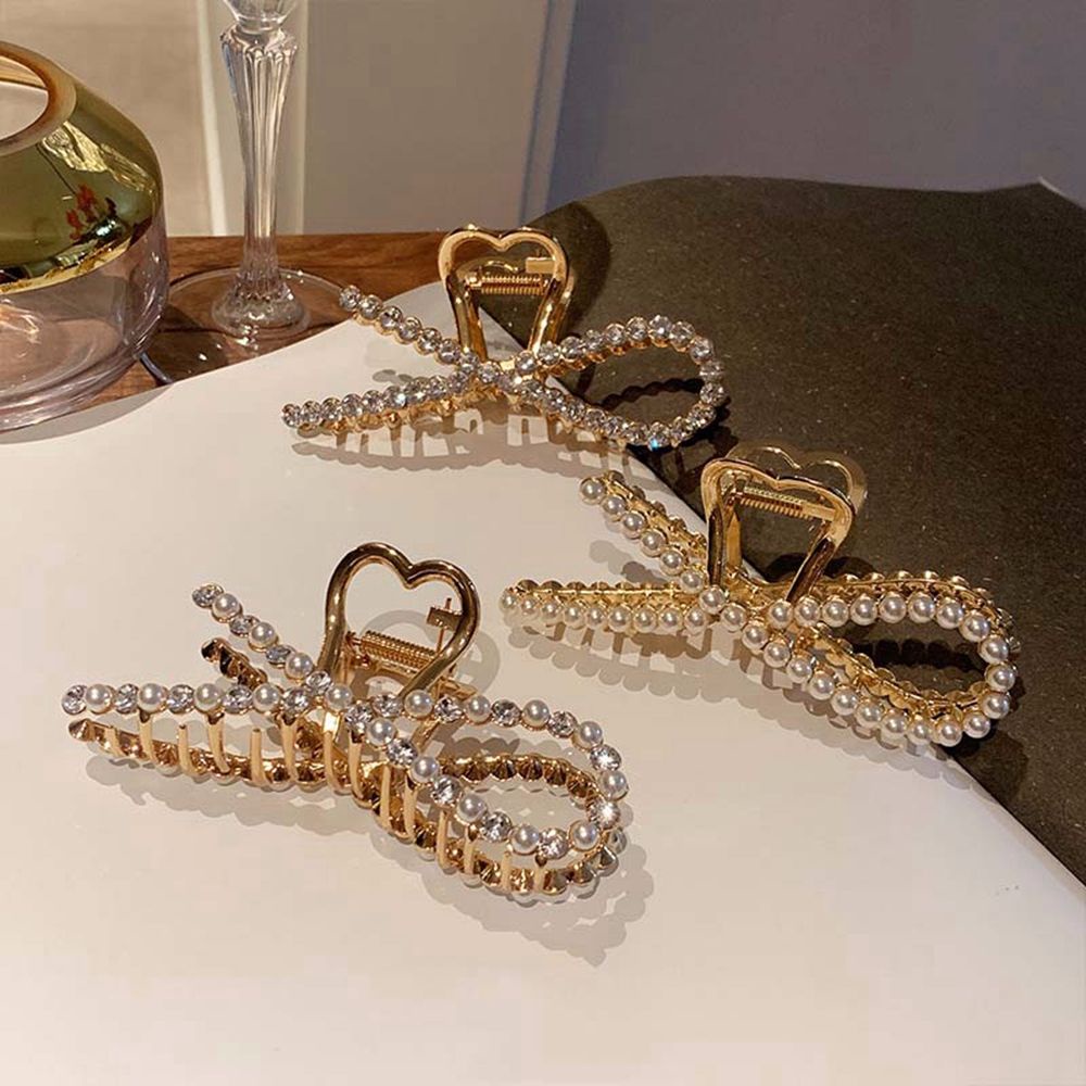 Kẹp bấu tóc hình nơ đính ngọc trai đơn giản phong cách Hàn Quốc cho nữ