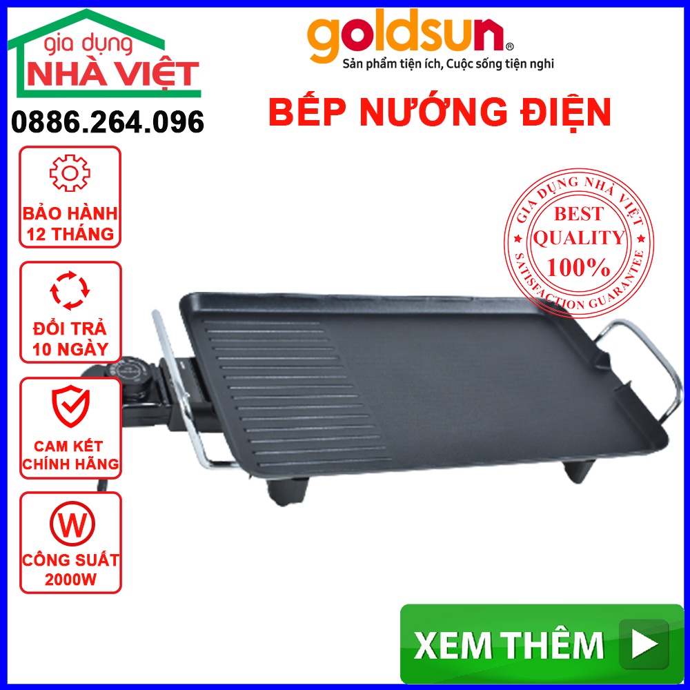 Bếp nướng điện Goldsun, Bếp nướng không khói công suất 2000W, bảo hành 12 tháng, lỗi đổi mới miễn phí 10 ngày GEG3700