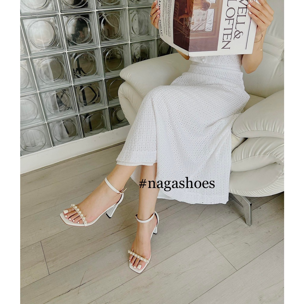 GIÀY CAO GÓT NAGASHOES QUAI NGANG ĐÍNH NGỌC NHÂN TẠO 9CM NAC222