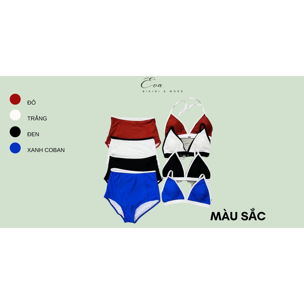Bikini bộ bơi đồ bơi nữ đi biển 2 mảnh áo tam giác bo thun viền trắng quần lưng cao che khuyết điểm EVA 2MTGBT