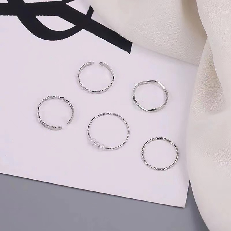 Set 5 Nhẫn Đính Đá Sang Trọng Phong Cách Hàn Quốc Cho Nữ