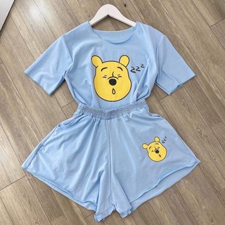 Kid's Home-Set Đồ Bộ nữ Gấu Pooh Vịt Đeo Nơ