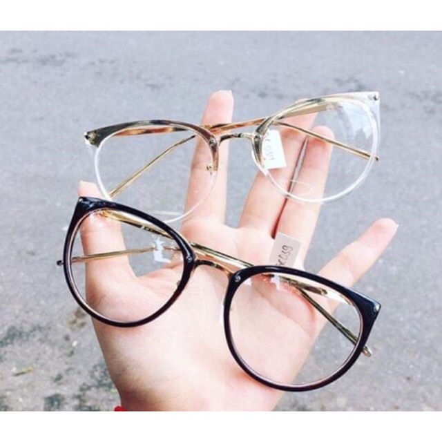 gọng Kính cậ mắt mèo 2 màu viền vàng nhận lắp cận viễn loạn theo yêu cầu