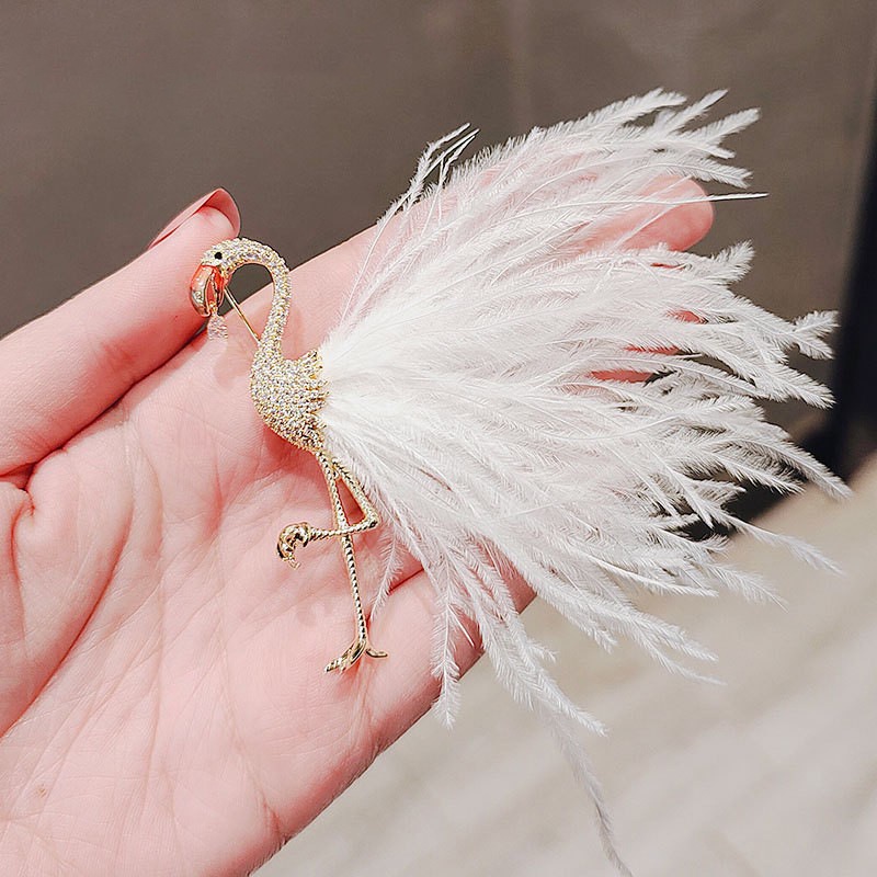 Ghim cài áo trâm cài cổ áo hình Ghim Cài Áo Hình Chim Hồng Hạc Đính Lông Vũ Chất Lượng Cao Thời Trang 2022 Dành Cho Nữ