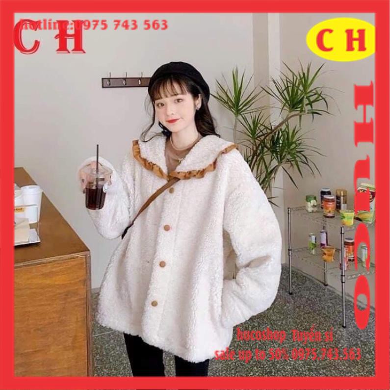 Áo khoác lông dài tay mềm cổ phối bèo tiểu thư màu basic áo nỉ sweater nữ thu đông ulzzang freesize | BigBuy360 - bigbuy360.vn