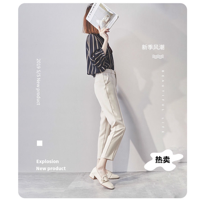 Giày da nữ gót dày mũi vuông phong cách Anh Quốc thời trang 2021