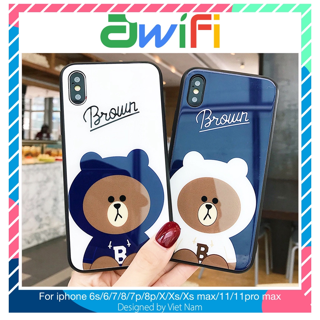 Ốp lưng iphone kính Brown 5/5s/6/6plus/6s/6splus/7/7plus/8/8plus/x/xr/xs/11/12/pro/max/plus/promax - Awifi Case A4-7