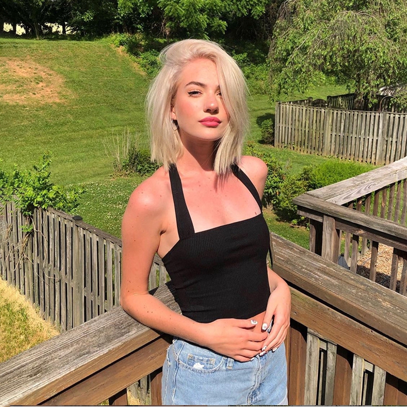 Sexy Crop Top Plain Slim Tank Women Halter Lace Up Casual Tops | BigBuy360 - bigbuy360.vn