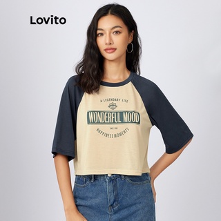 Lovito Áo thun Colorblock chữ thường L21AS089