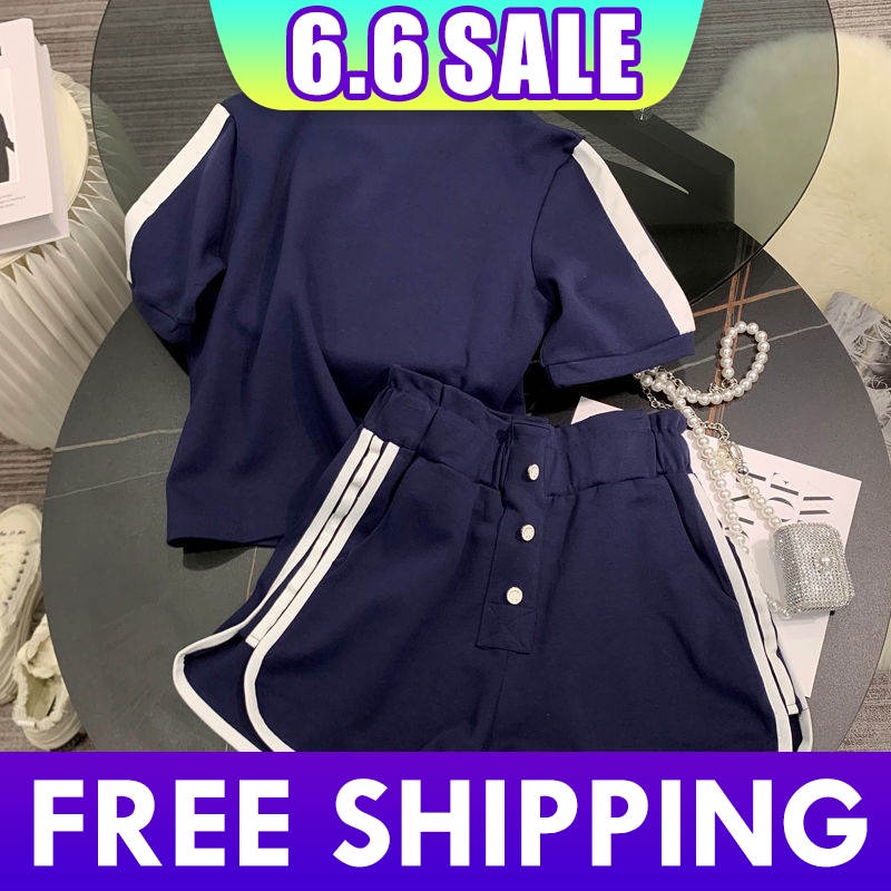 White Advanced Sense Running Sportswear Suit Women's Summer Loose Fashion Casual Short Sleeve Shorts Two-Piece Western