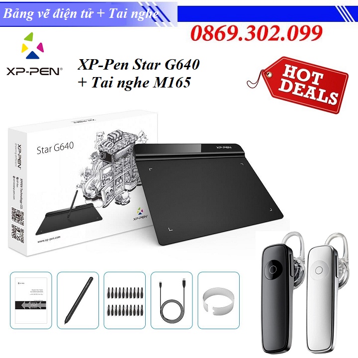 Chính hãng  Combo Bảng Vẽ Điện Tử XP-Pen Star G640 Siêu Mỏng + Tai Nghe thumbnail