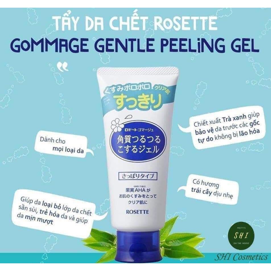 Gel tẩy da chết 🔻AUTH - FREESHIP🔻Rosette Peeling 120g (Xanh da dầu, hỗn hợp - Đỏ da khô, da thường) - Nhật Bản