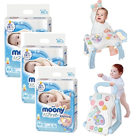 [HẢI PHÒNG]Combo 3 Tã - Bỉm Quần/Dán Moony NB90/S84/M64/L54/M58/L44/XL38/XXL26 - Tặng bàn chơi