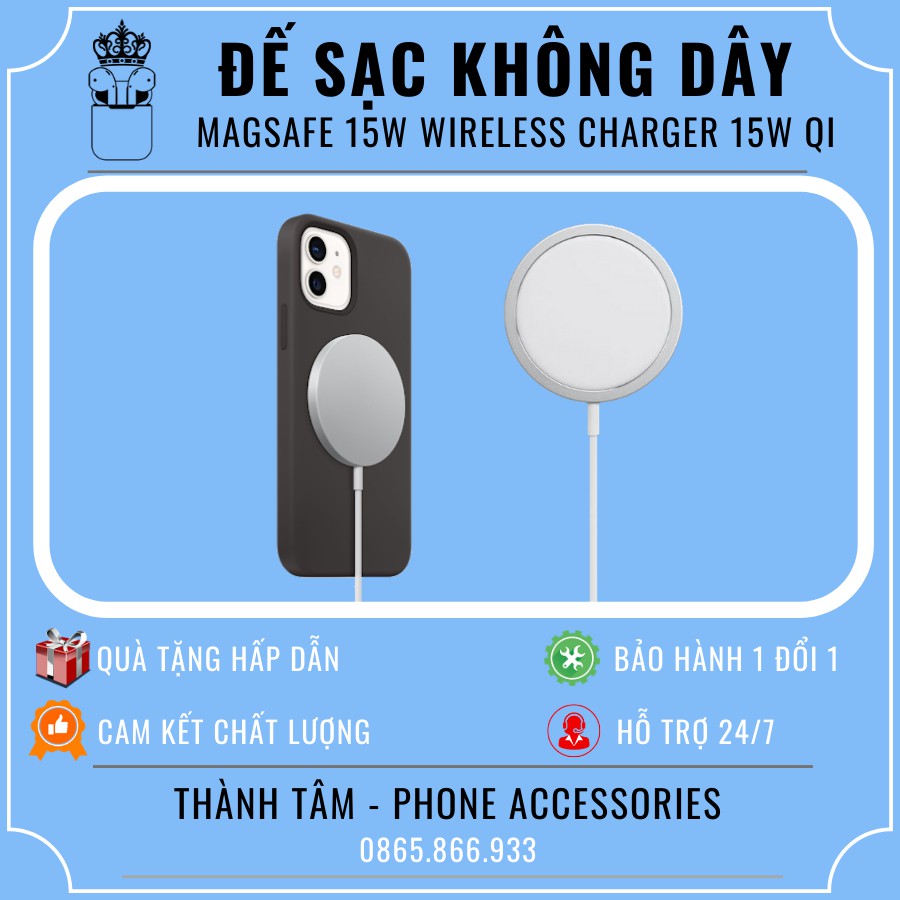 Đế sạc không dây MagSafe 15W Wireless Charger 15W Qi cho điện thoại 12, 12 Promax , Iphone 11 Samsung Huawei Oppo