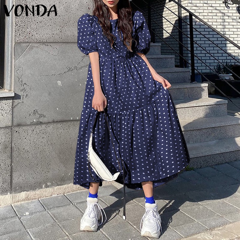 Đầm Ngắn Tay VONDA Cổ Tròn Họa Tiết Chấm Bi Cho Nữ | BigBuy360 - bigbuy360.vn