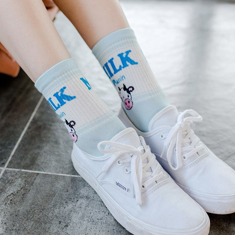 Tất Cổ Lửng Họa Tiết Chữ Milk, Bò Sữa Phong Cách Cute Dễ Thương - Vani Store [TAT00056]