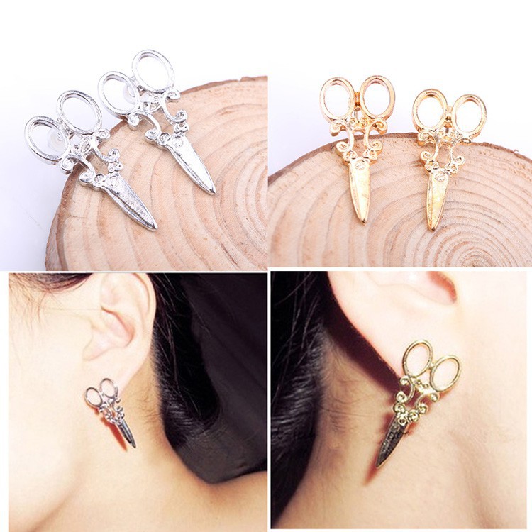 Khuyên tai hợp kim hình cây kéo sáng tạo ngộ nghĩnh