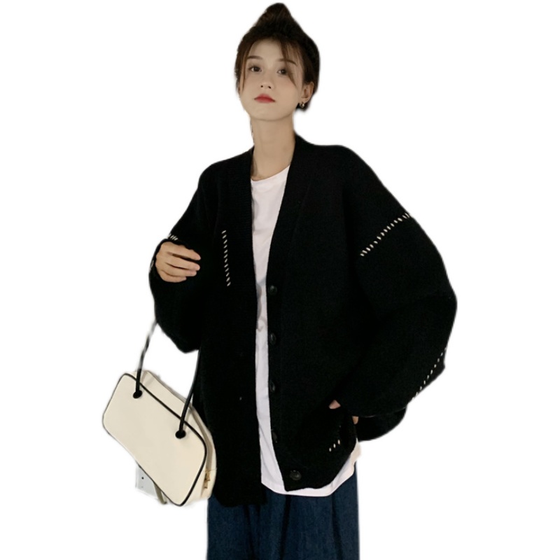 Áo khoác cardigan dệt kim dáng rộng phong cách thu đông Hàn Quốc thanh lịch cho nữ