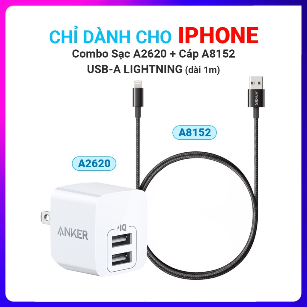 Cốc Sạc ANKER PowerPort Mini 2 cổng 12W - A2620 Bảo hành 18T chính hãng