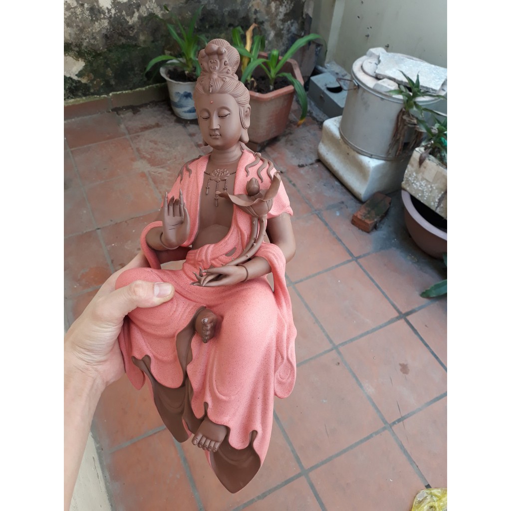 Tượng phật quan thế âm bồ tát gốm tử sa cao cấp- Tượng Phật Đại Thế Chí bồ tát ghép lũa, tiểu cảnh