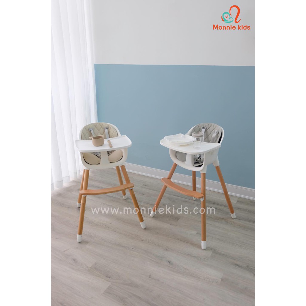 Ghế ăn dặm cho bé Momo chân gỗ 6M+, bàn ăn dặm tùy chỉnh cho trẻ 25kg - Monnie Kids