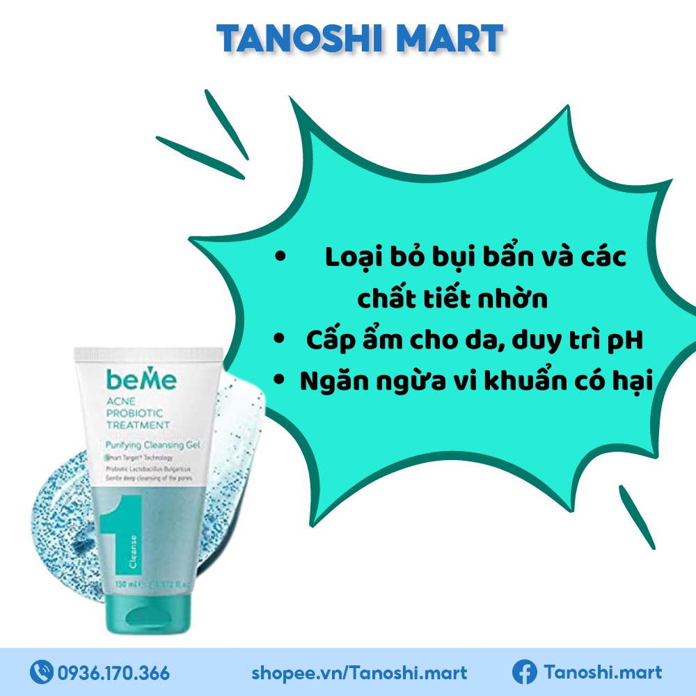 Sữa rửa mặt, tẩy trang dạng gel 2 trong 1 BeMe Purifying Cleansing sạch sâu kiểm soát dầu ngừa mụn 150ml Tanoshi Mart