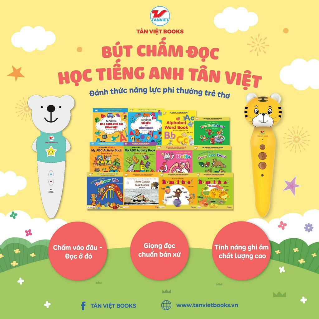 Bộ Sách Kèm Bút Chấm Đọc Học Tiếng Anh Tân Việt, Bộ Dụng Cụ Tự Học Tiếng Anh Tại Nhà Chuẩn Cho Trẻ