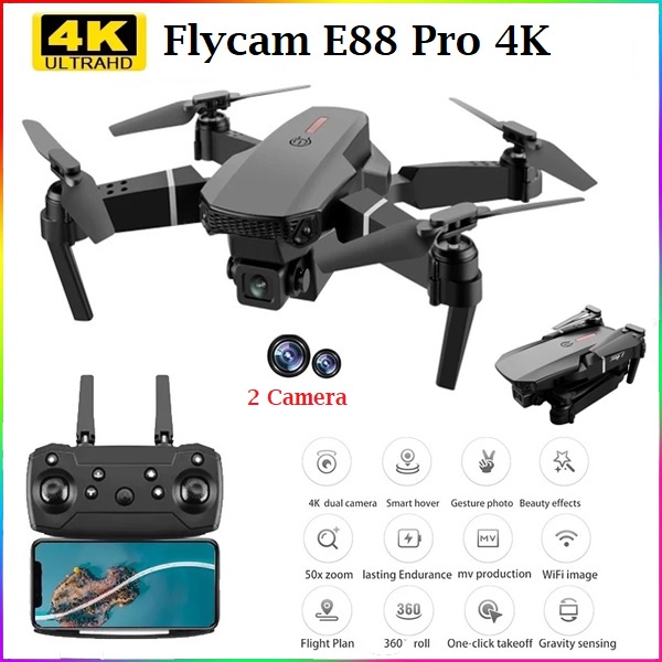 ✨Thỏa Sức Bay Lượn✨Máy bay FLYCAM mini E58/E88 Pro 720P quay phim HD 2 CAMERA 2.4GHZ góc quay rộng, chống rung quang học