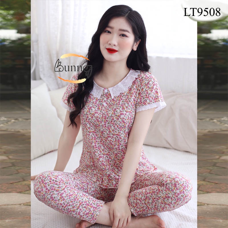 [Bunny] QUẦN ÁO BỘ NỮ MẶC NHÀ CHẤT LIỆU LỤA THÁI NHẸ MỀM MÁT TAY cộc QUẦN DÀI HỌA TIẾT HOA LÁ