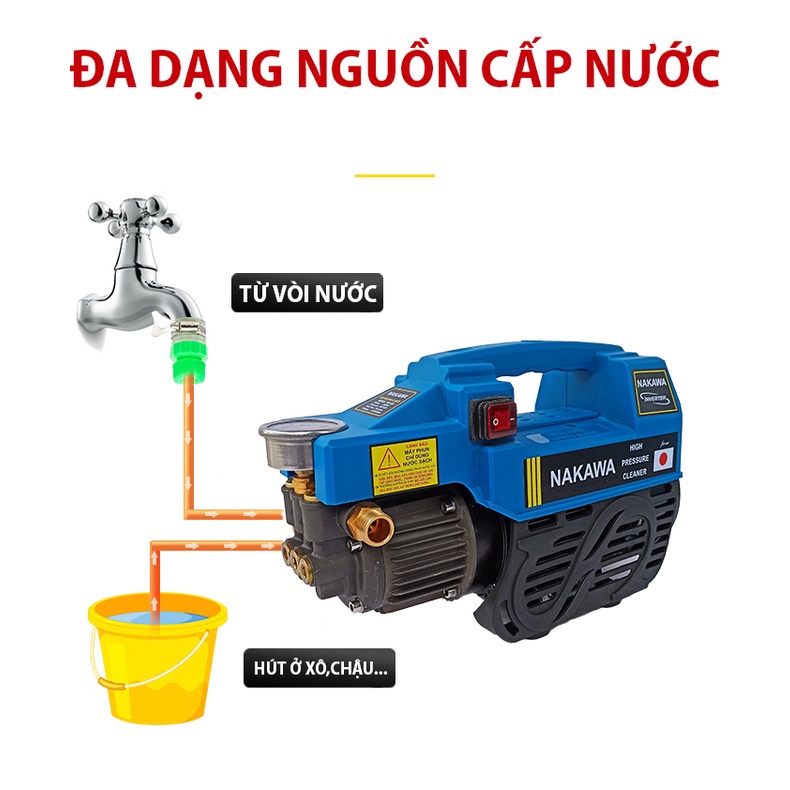 Máy rửa xe NAKAWA NK666 công suất 2300W, Motor từ dây Đồng dùng cho gia đình phun rửa sân, ô tô, xe máy