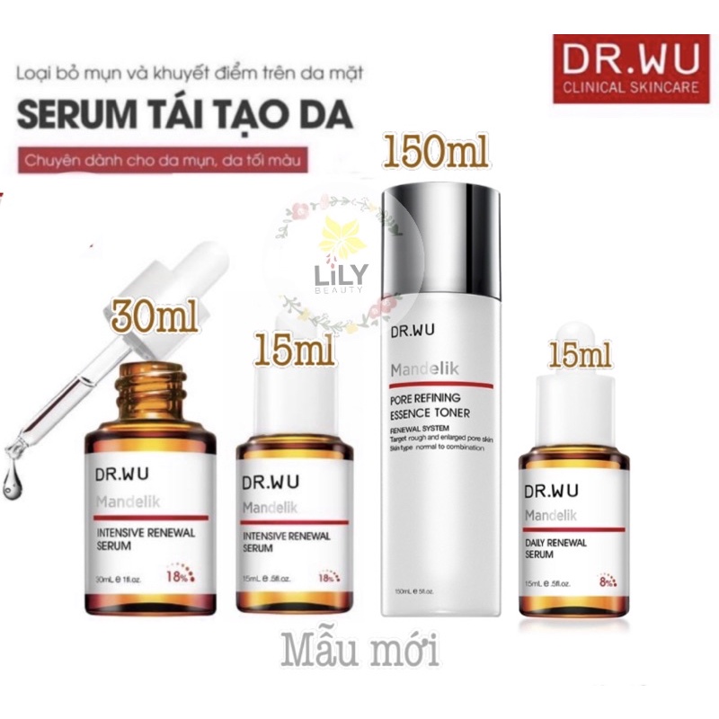 (Sẵn _bill)DR.WU Serum tái tạo da MANDELIC ACID Plus & 18% 15ml/30ml Đài Loan