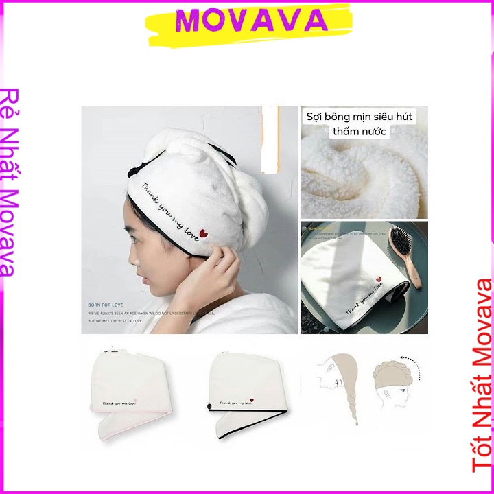 khăn quấn tóc ủ tóc gội đầu nhanh khô cotton mền mại thấm hút tốt Shop movava - KQT1