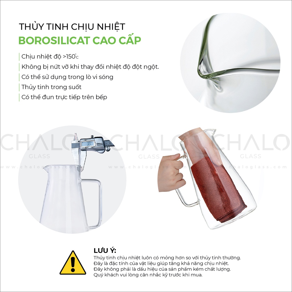 Bình trà thủy tinh chịu nhiệt dáng cao nắp inox 1300ml - GPH27