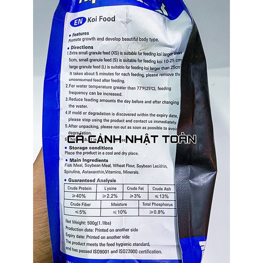 THỨC ĂN CÁ KOI AQUAMASTER GROWTH ĐÀI LOAN TÚI NGUYÊN 500GRAM