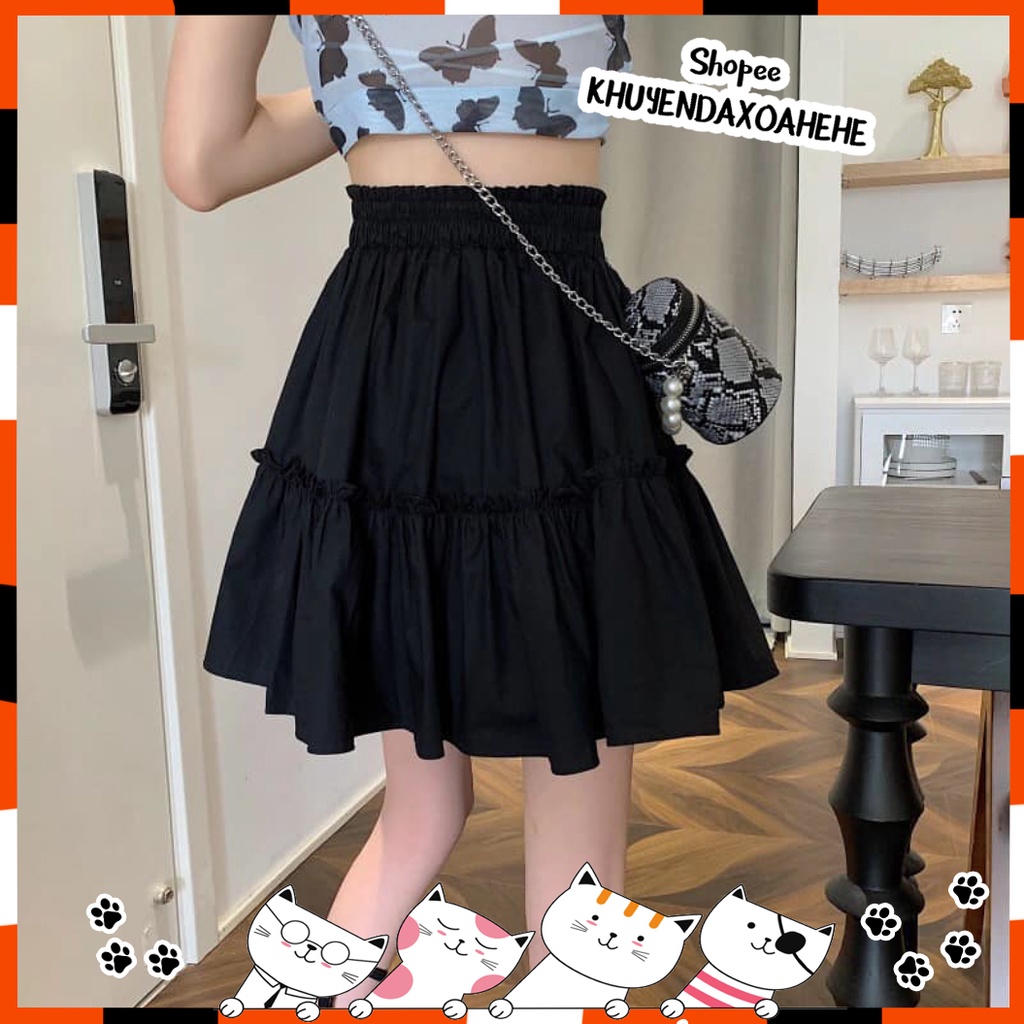 CV002 Chân váy xòe nhún bèo Ulzzang xinh xắn  2 màu trắng đen, chân váy ngắn công chúa tiểu thư bánh