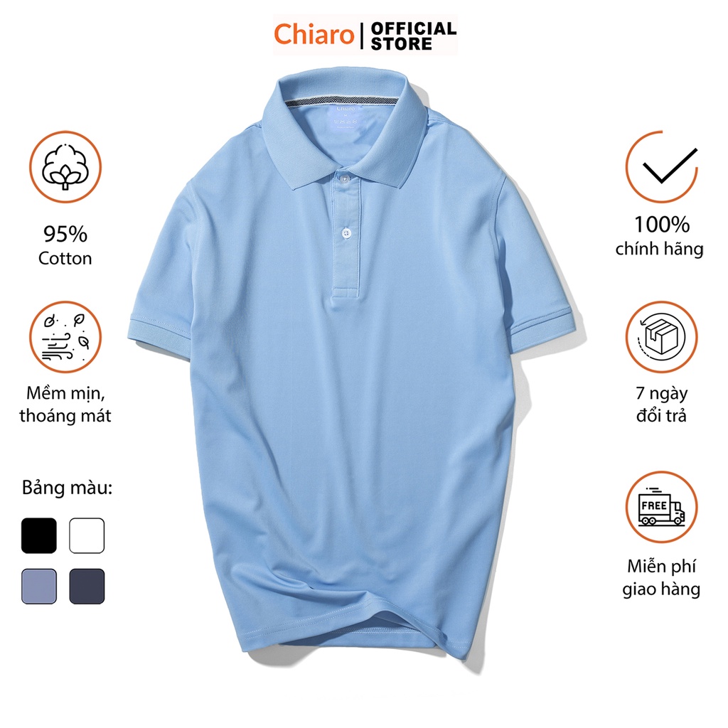 Áo polo nam màu xanh cổ bẻ thun cotton cá sấu dày dặn, mềm mịn cao cấp Chiaro
