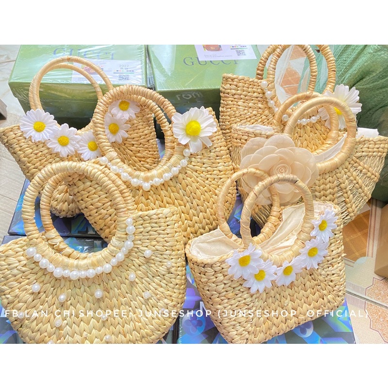 Túi xách cói đi biển, làn cói thời trang đa dạng xinh xỉu