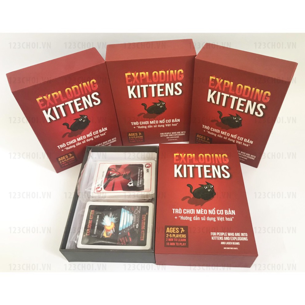 Trò chơi Board game Mèo Nổ cơ bản Exploding kittens 56 lá bài, màu đỏ đen, giá rẻ, chơi cùng bạn bè