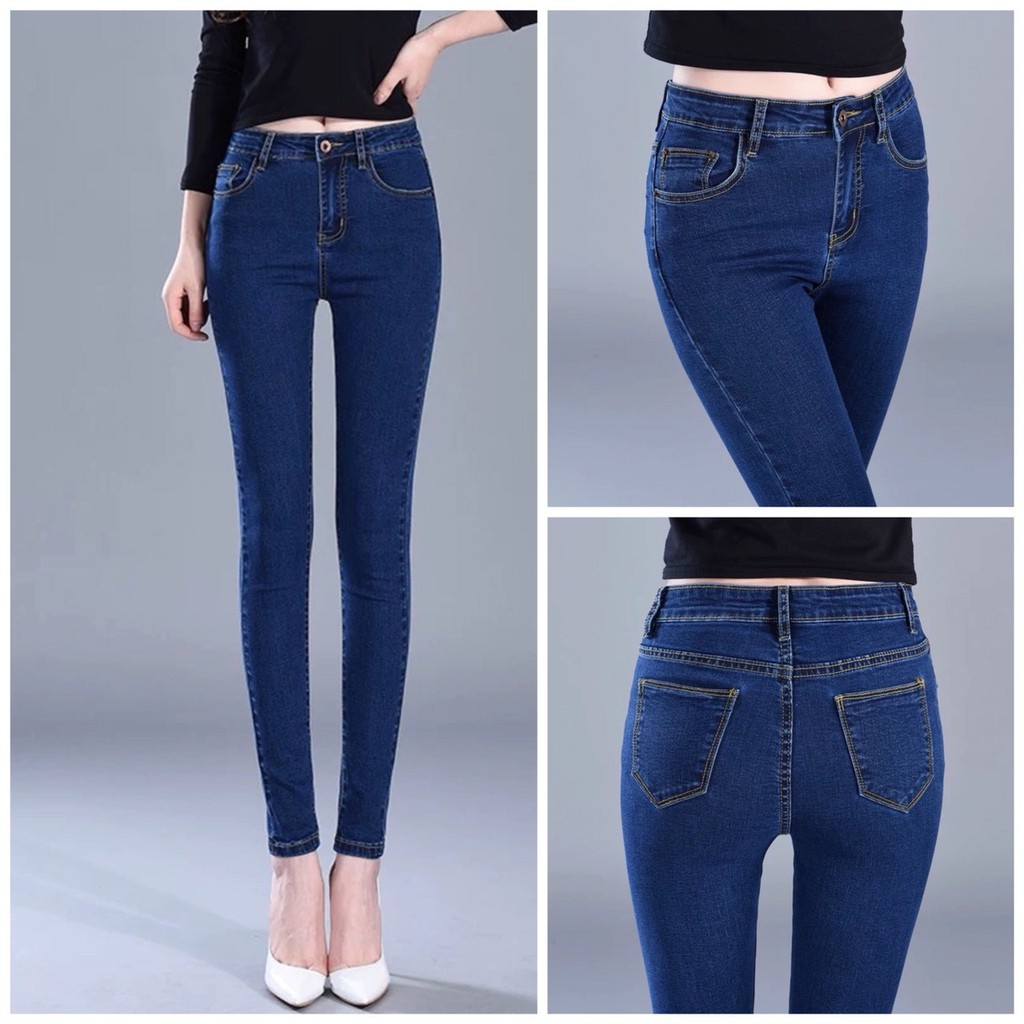 Quần jean nữ lưng cao ( 2 DA ) màu xanh vừa - chất co giãn dày dặn 226-sh01