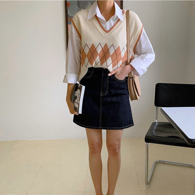 Áo gile len nam nữ Hàn Quốc Unisex kẻ caro to cổ chữ v thời trang cá tính thu đông GileShop M71HD | WebRaoVat - webraovat.net.vn
