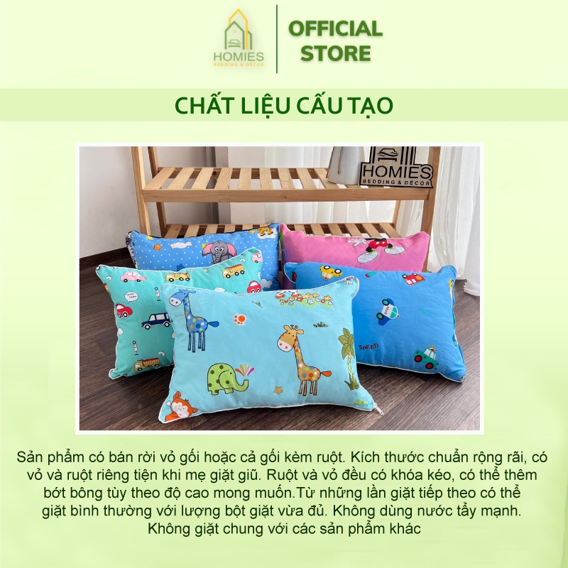 Gối Đầu Cho Bé Đi Học Muji Ép Hơi, Chất Vải Cotton Mềm Mát Thấm Hút Mồ Hôi - Kích Thước 30cm x 50cm