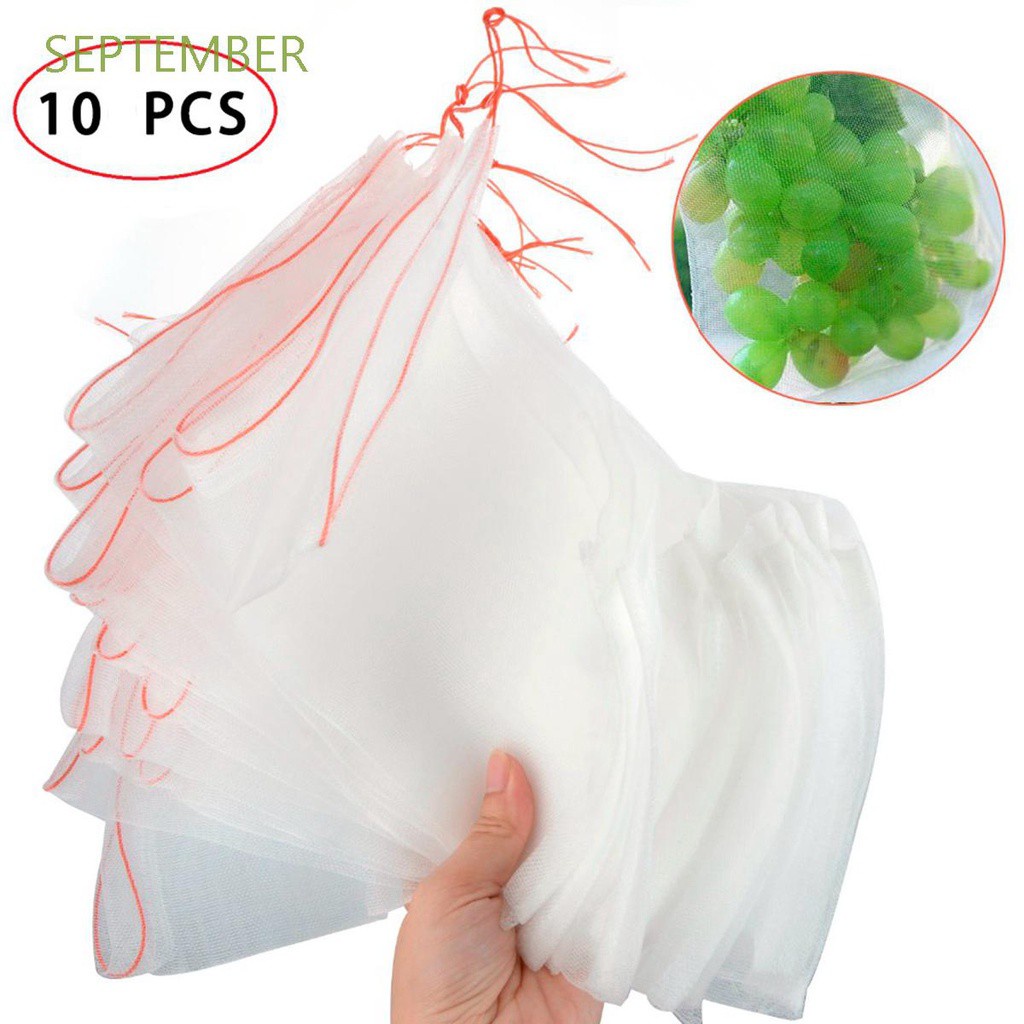 10 Túi lưới bảo vệ cây trồng và rau củ quả chống côn trùng đa năng có dây rút và có thể tái sử dụng